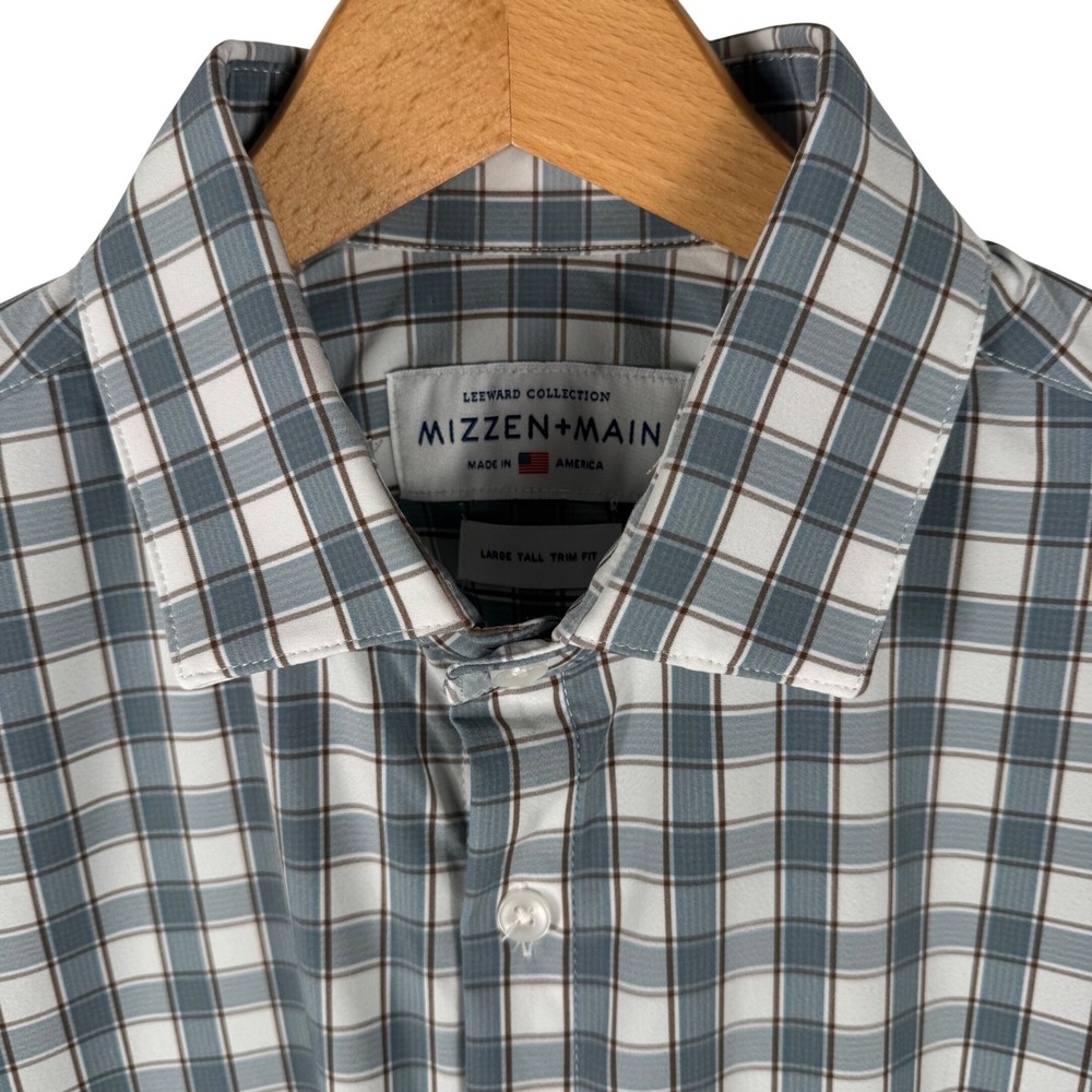 Mizzen+Main Leeward Collection Plaid Performance Shirt Men L Tall Trim Fit Green